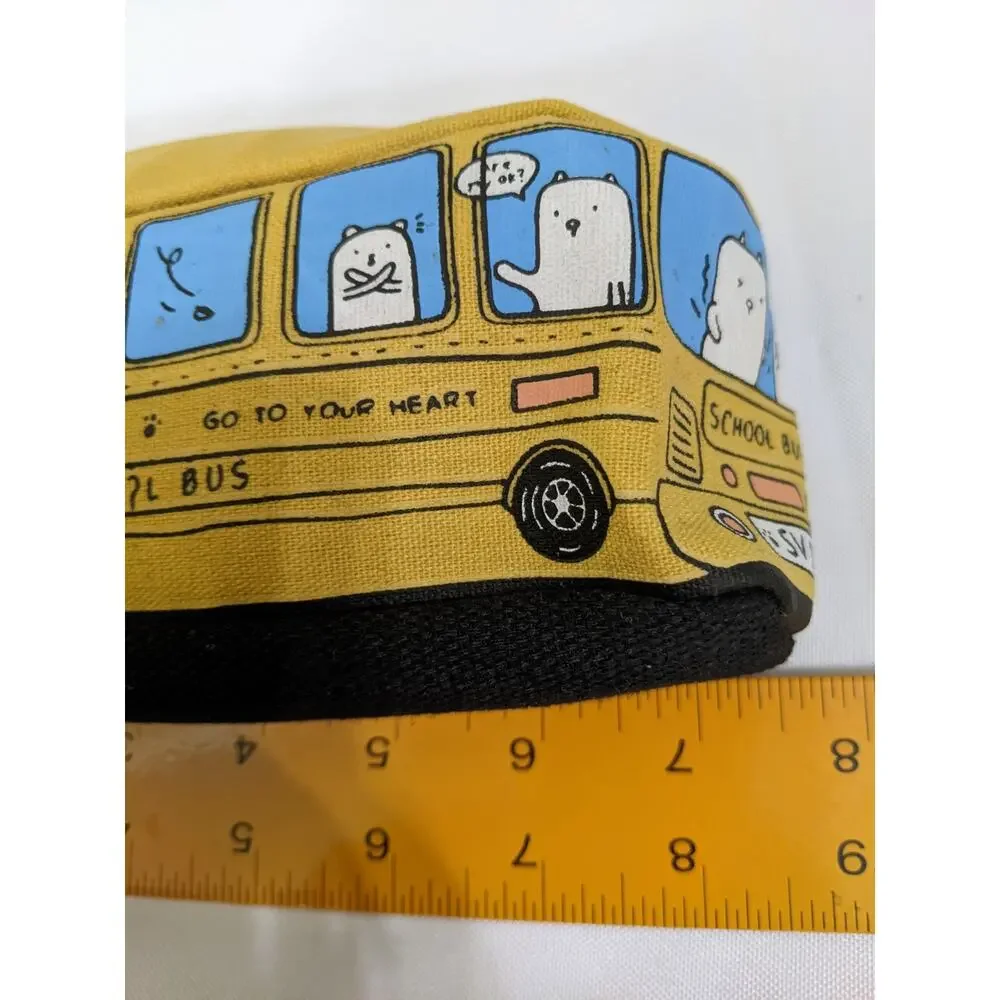 4/$20 cute yellow school bus canvas pencil case pouch back to school new